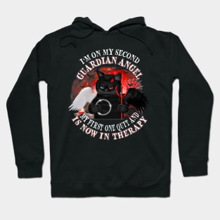 I'm On My Second Guardian Angel Black Cat Hoodie